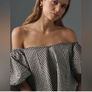 Maeve Gingham Off-Shoulder Puff Sleeve Top